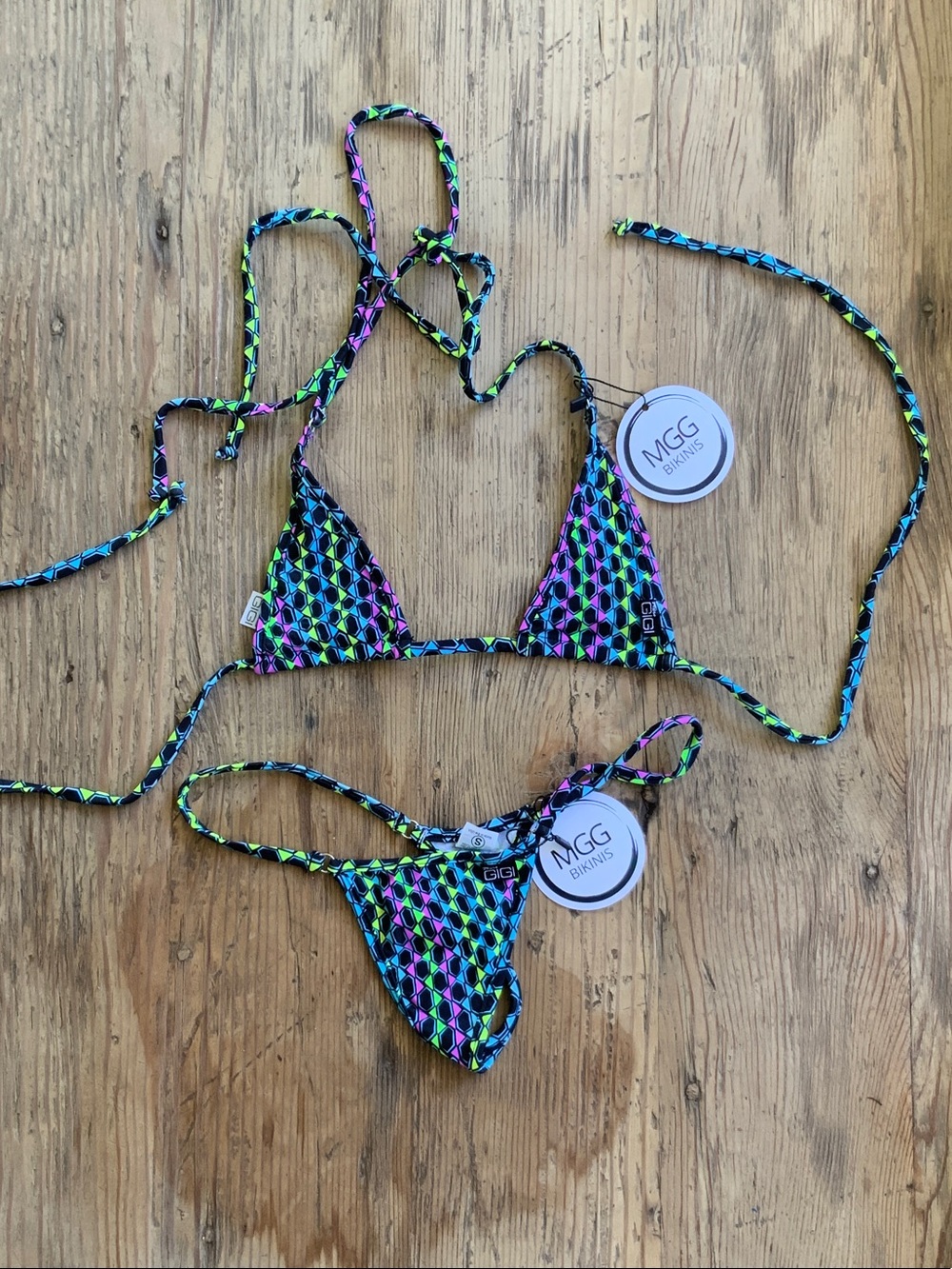 Neon Multi-Color Triangle String Bikini